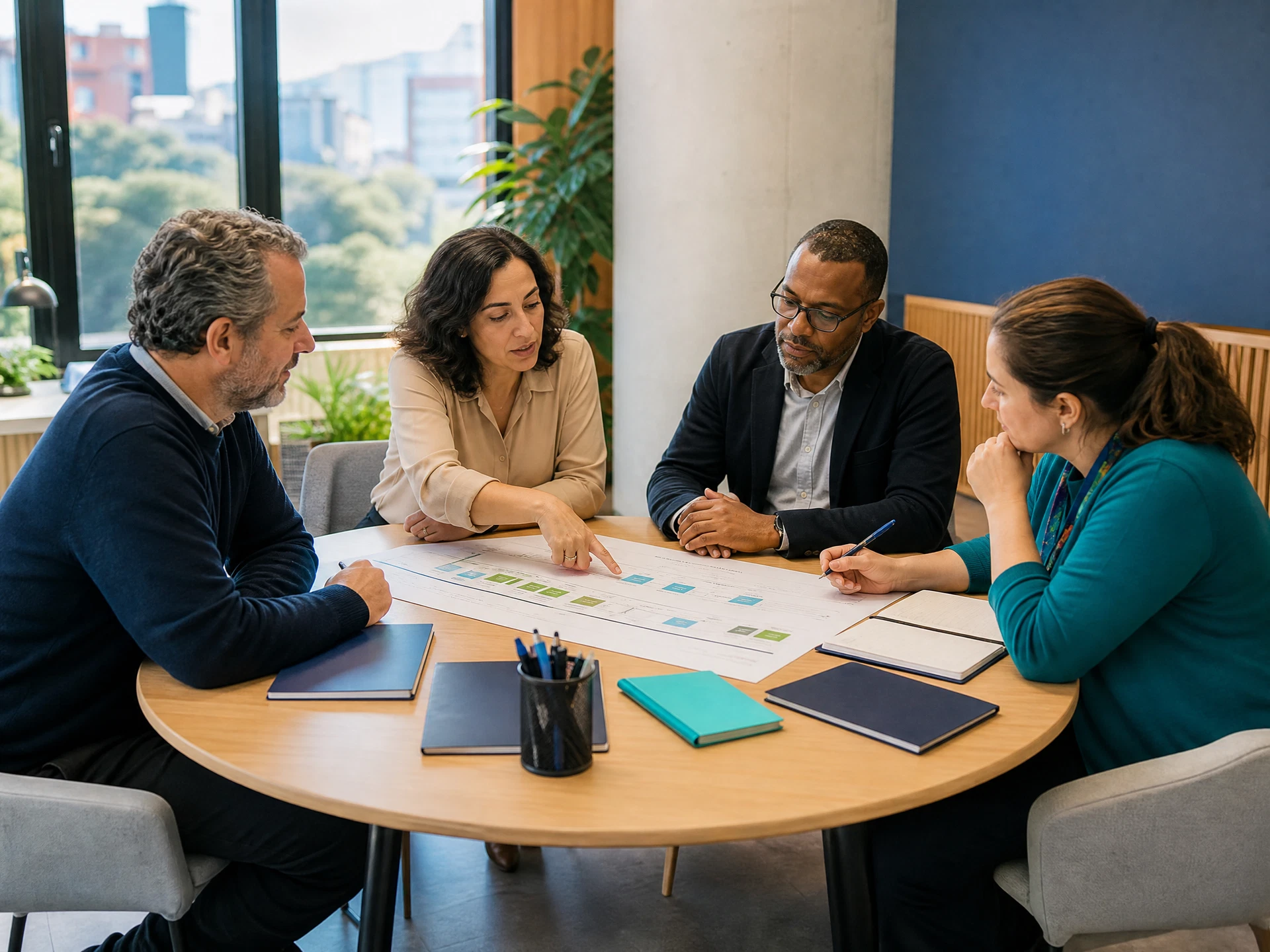 Reunião de planejamento com liderança escolar